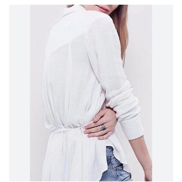 Free People One Of The Guys Long Sleeve Buttondown Top Ivory White Sz MED Boho - Picture 5 of 11
